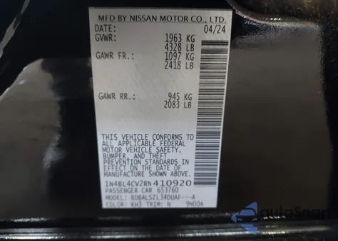 2024 Nissan Altima Sr Fwd из США, поврежденный, VIN 1N4BL4CV2RN410920